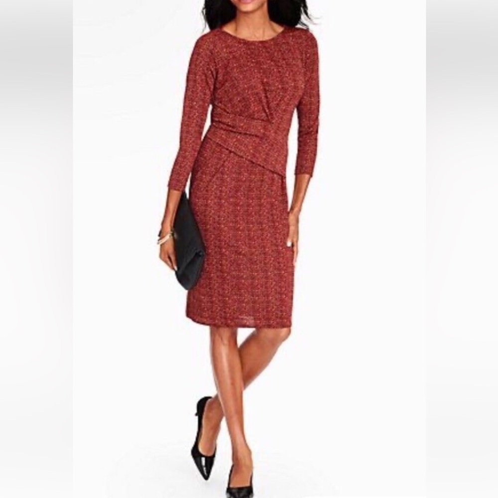Talbots Faux Wrap Dress Small Draped Pleated Ruched Sheath Stretch NWT Office